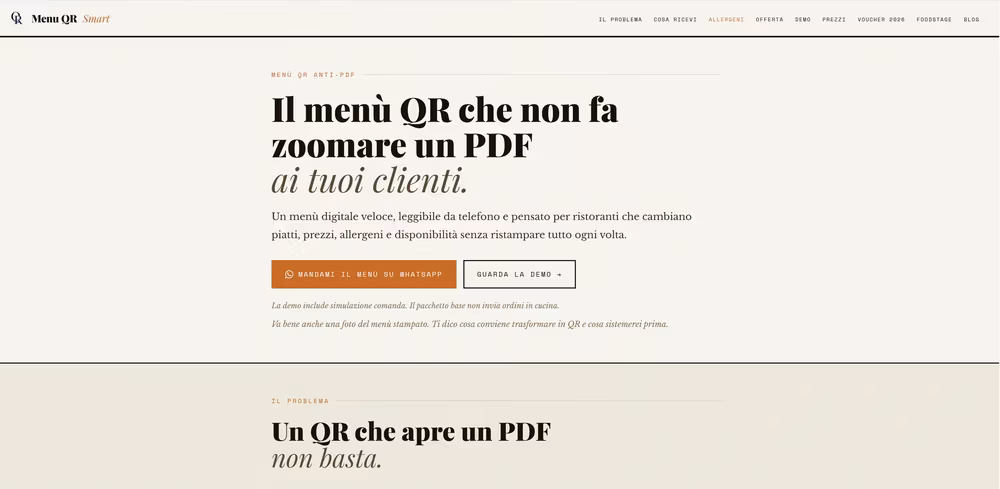 Keepyz Milano, lavori: landing page per Menu QR Smart